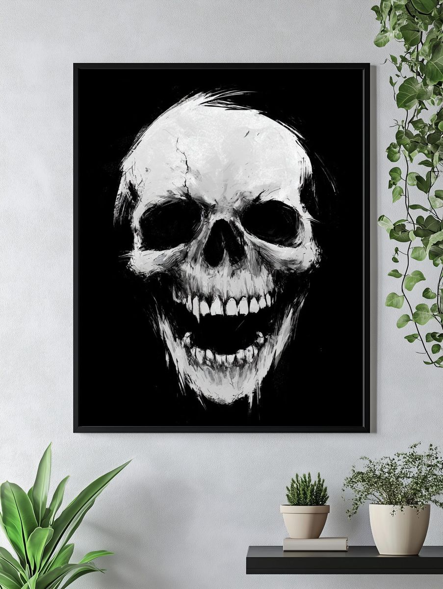 Grinning Skull Black-White Poster. — room view 4