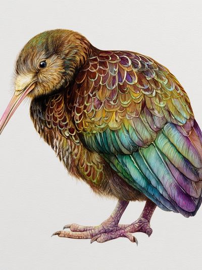 Rainbow Kiwi Watercolor Print. poster