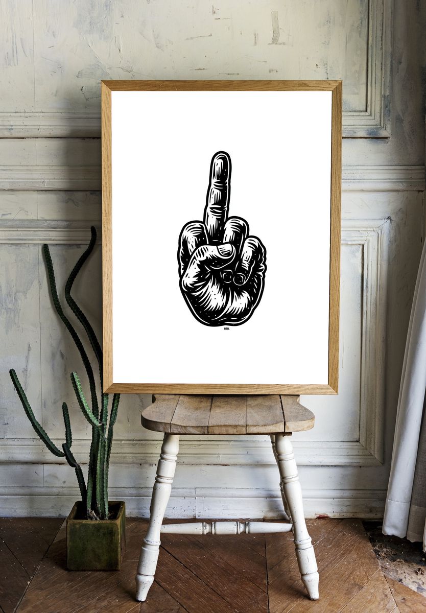 Middle Finger Hand Line-Art Poster. room preview