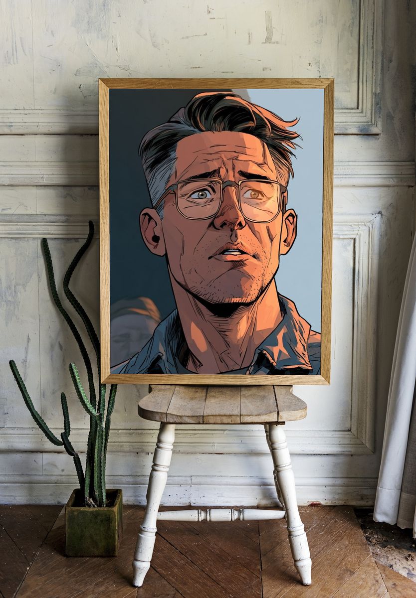 Anxious Man Portrait Illustration Poster. — room view 1