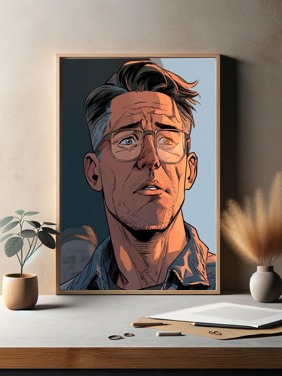 Anxious Man Portrait Illustration Poster. — room view 2