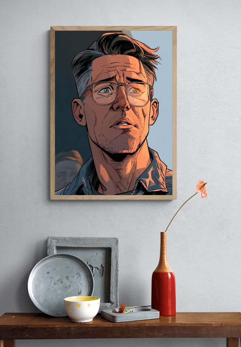 Anxious Man Portrait Illustration Poster. — room view 3