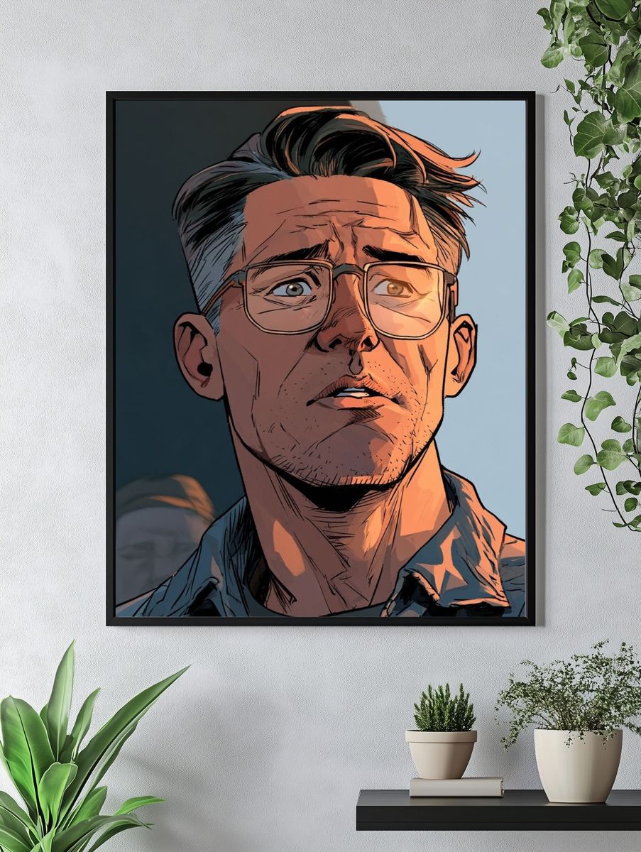 Anxious Man Portrait Illustration Poster. — room view 4
