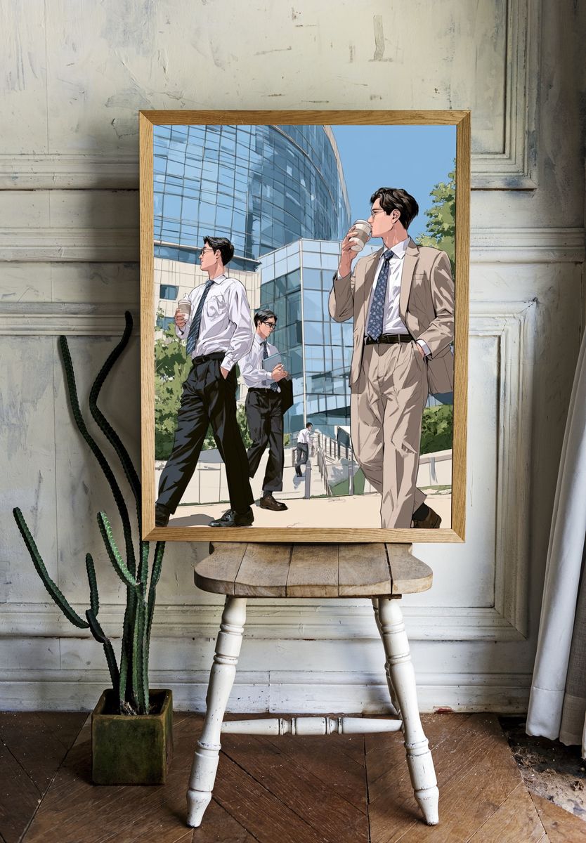 Businessmen City Walk Illustration Poster. room preview