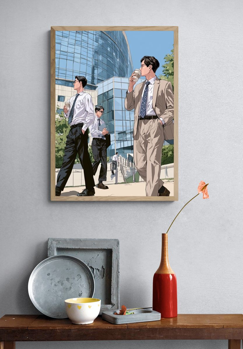 Businessmen City Walk Illustration Poster. — room view 3