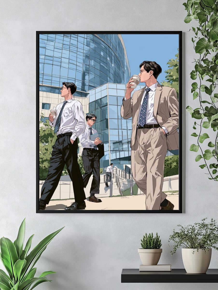 Businessmen City Walk Illustration Poster. — room view 4