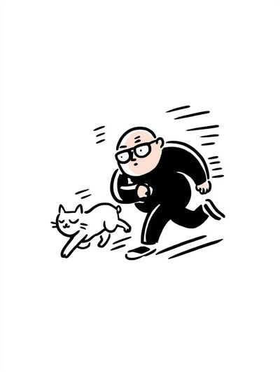 Running Man and Cat Cartoon Print. poster print