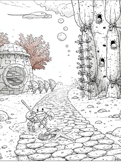 Underwater Village Illustration Poster. poster