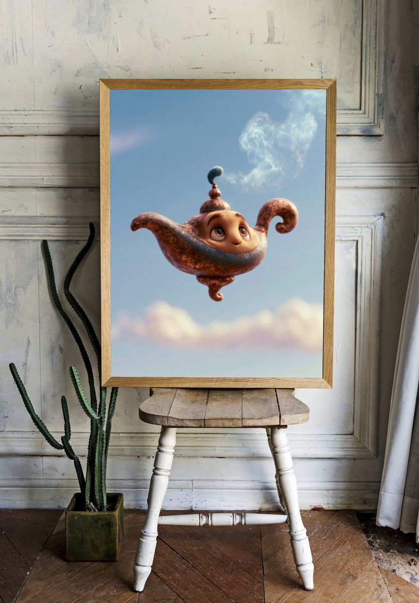 Floating Genie Lamp Illustration Poster. — room view 1