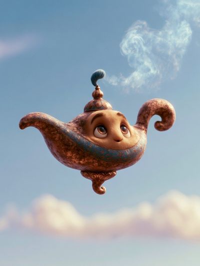 Floating Genie Lamp Illustration Poster.