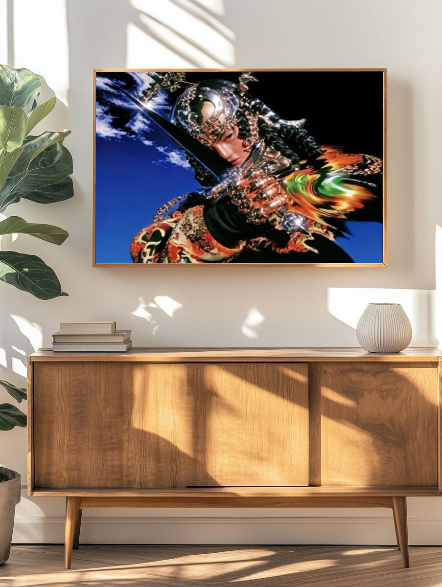 Surreal Chrome Figure Illustration Poster. — room view 3