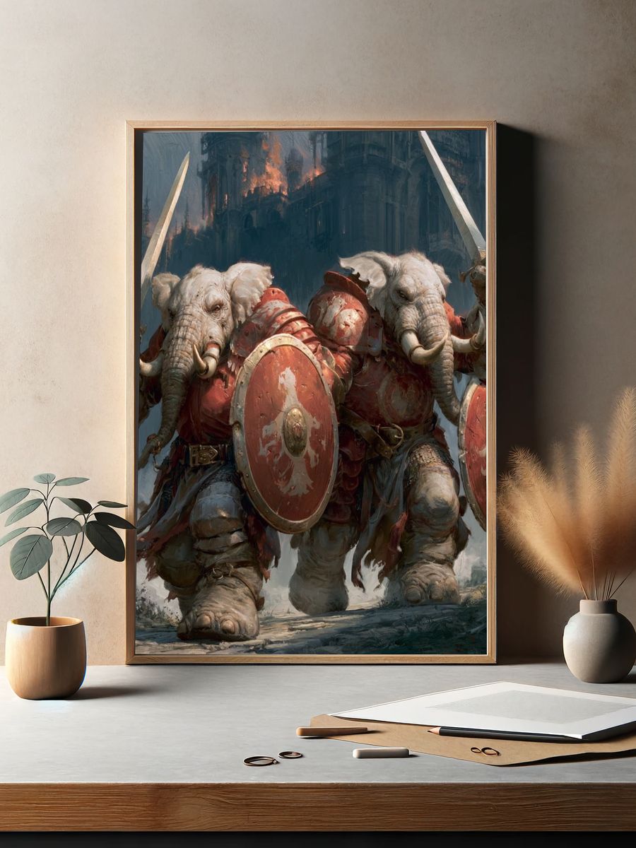 Elephant Warriors Fantasy Illustration Poster. — room view 2