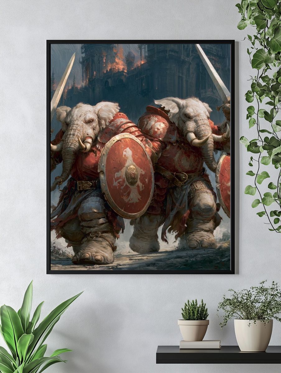 Elephant Warriors Fantasy Illustration Poster. — room view 4