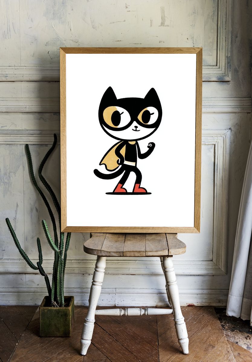 Super Cat Cartoon Print. room preview