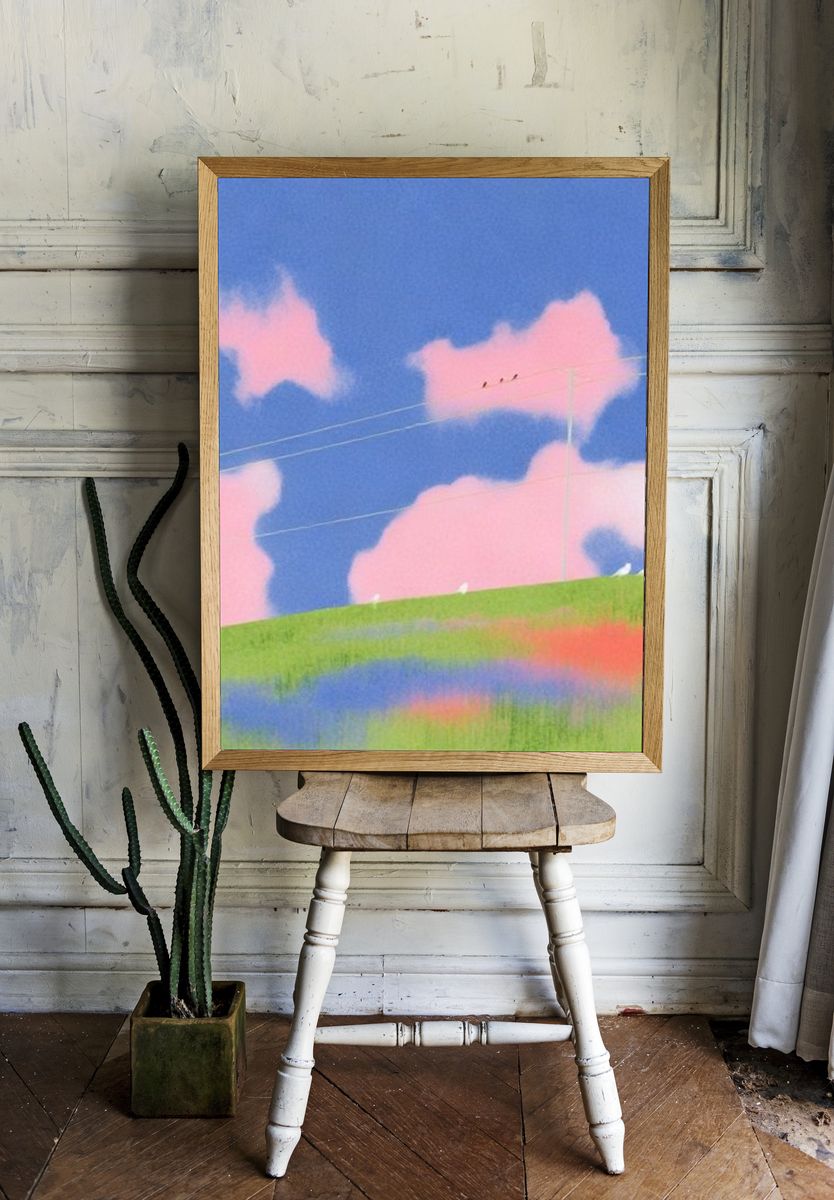 Pastel Cloudscape Illustration Poster. — room view 1