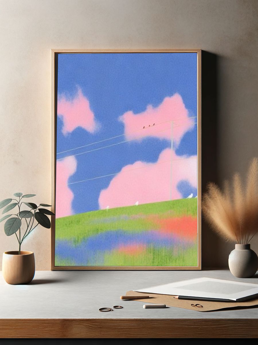 Pastel Cloudscape Illustration Poster. — room view 2