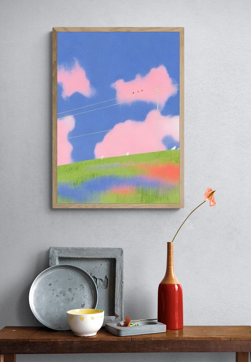 Pastel Cloudscape Illustration Poster. — room view 3