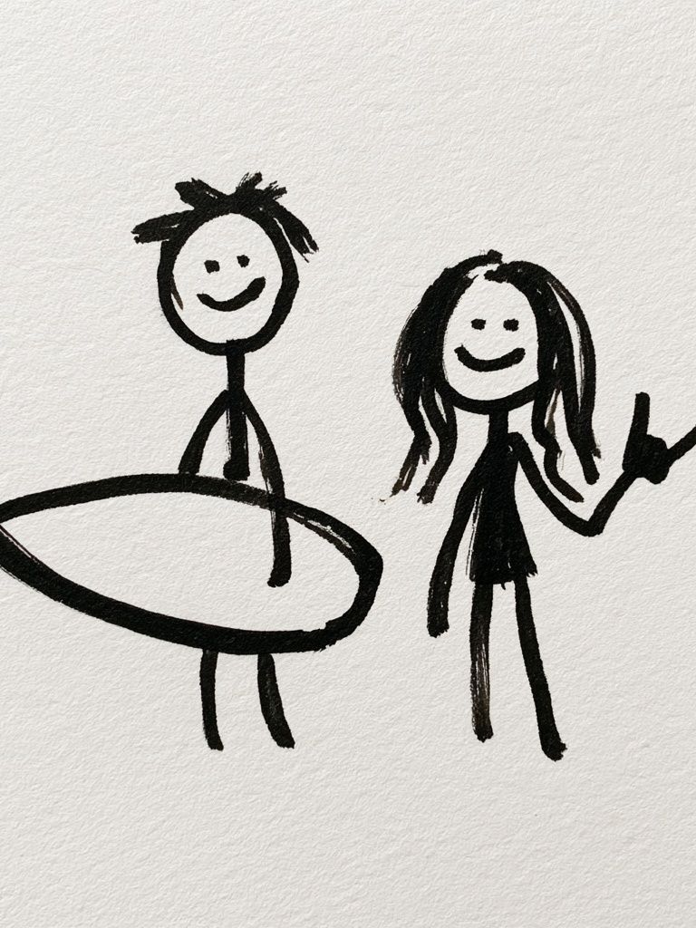 Stick Figure Surfers Illustration Poster. poster detail