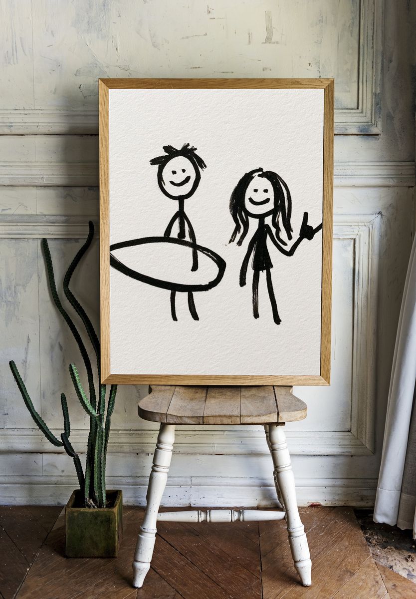 Stick Figure Surfers Illustration Poster. — room view 1