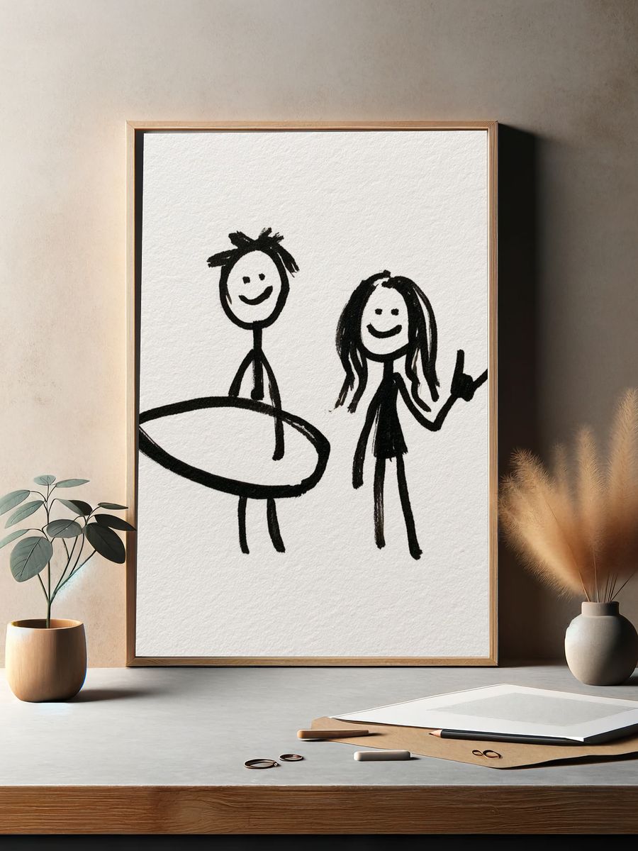 Stick Figure Surfers Illustration Poster. — room view 2