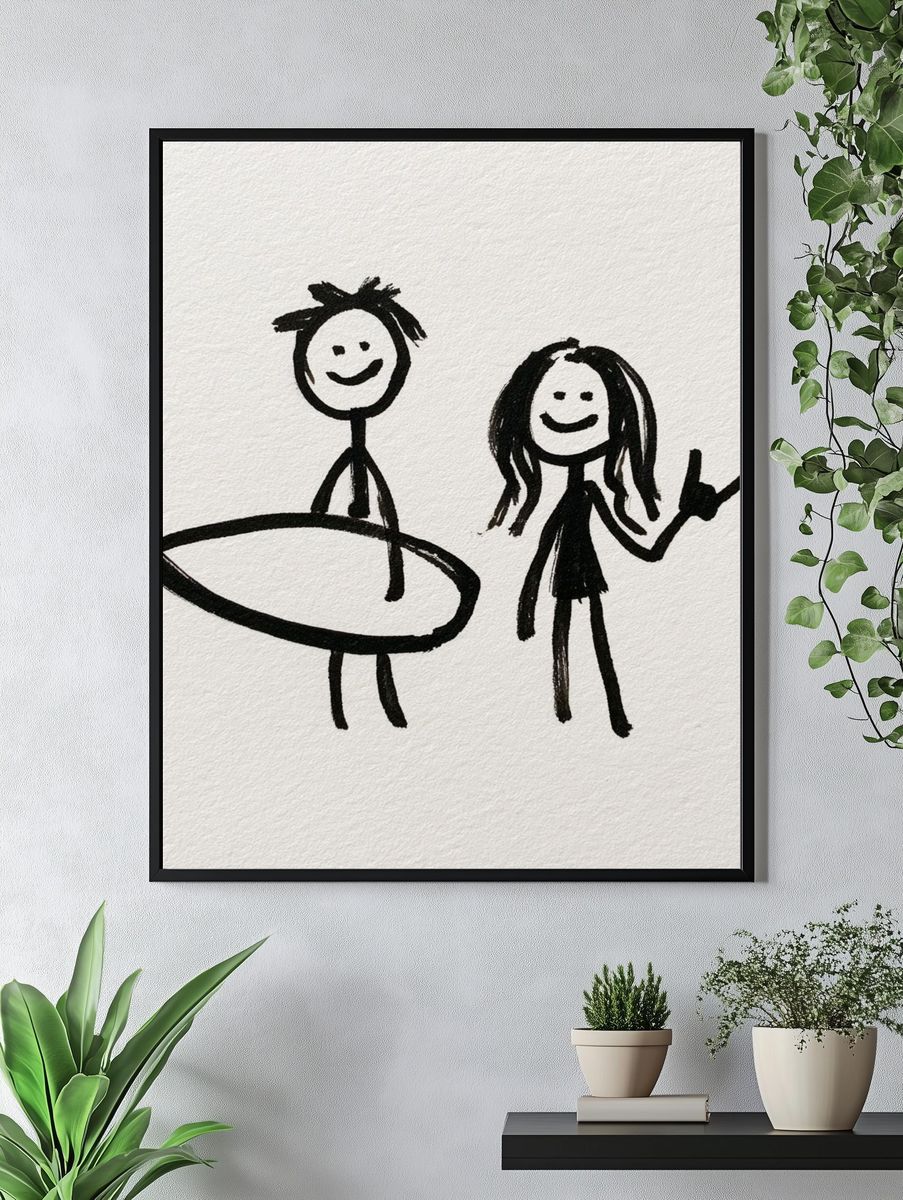 Stick Figure Surfers Illustration Poster. — room view 4