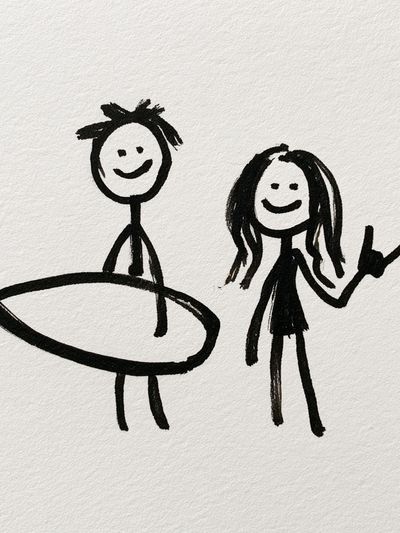 Stick Figure Surfers Illustration Poster. poster