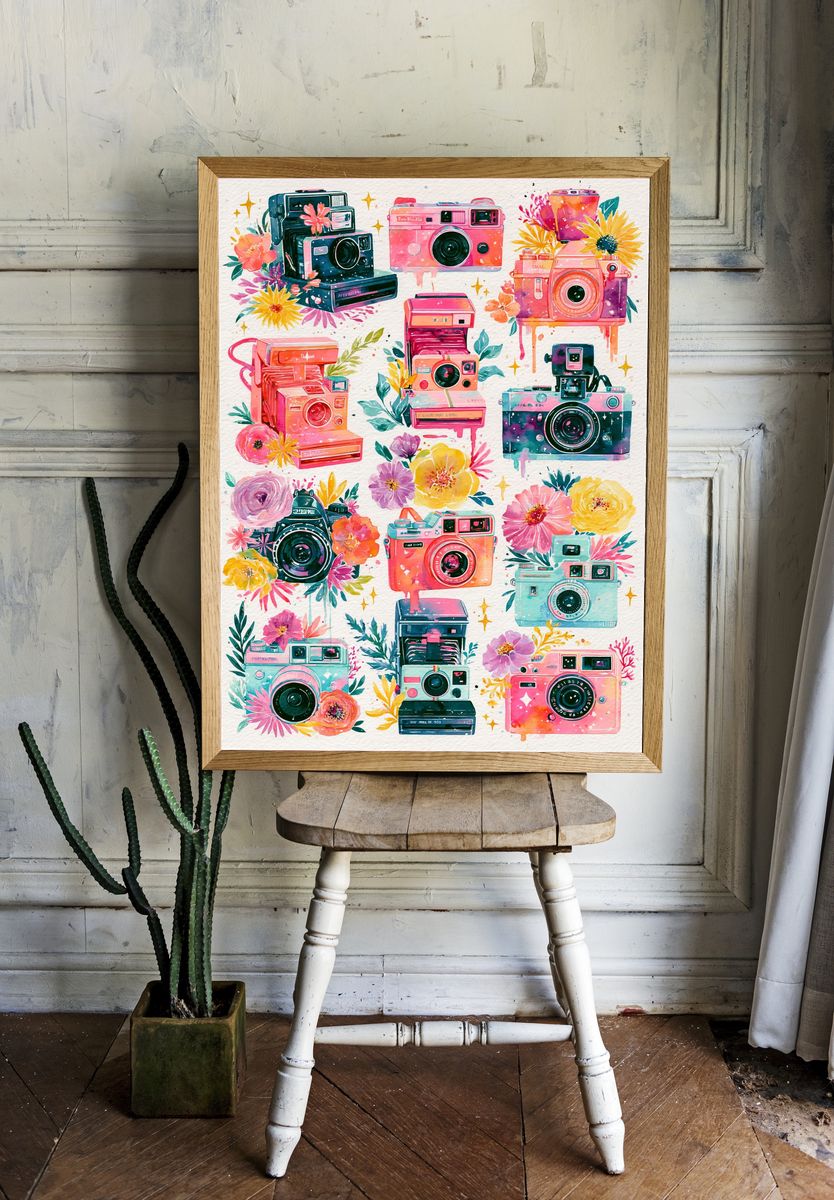 Floral Camera Collage Illustration Poster. room preview
