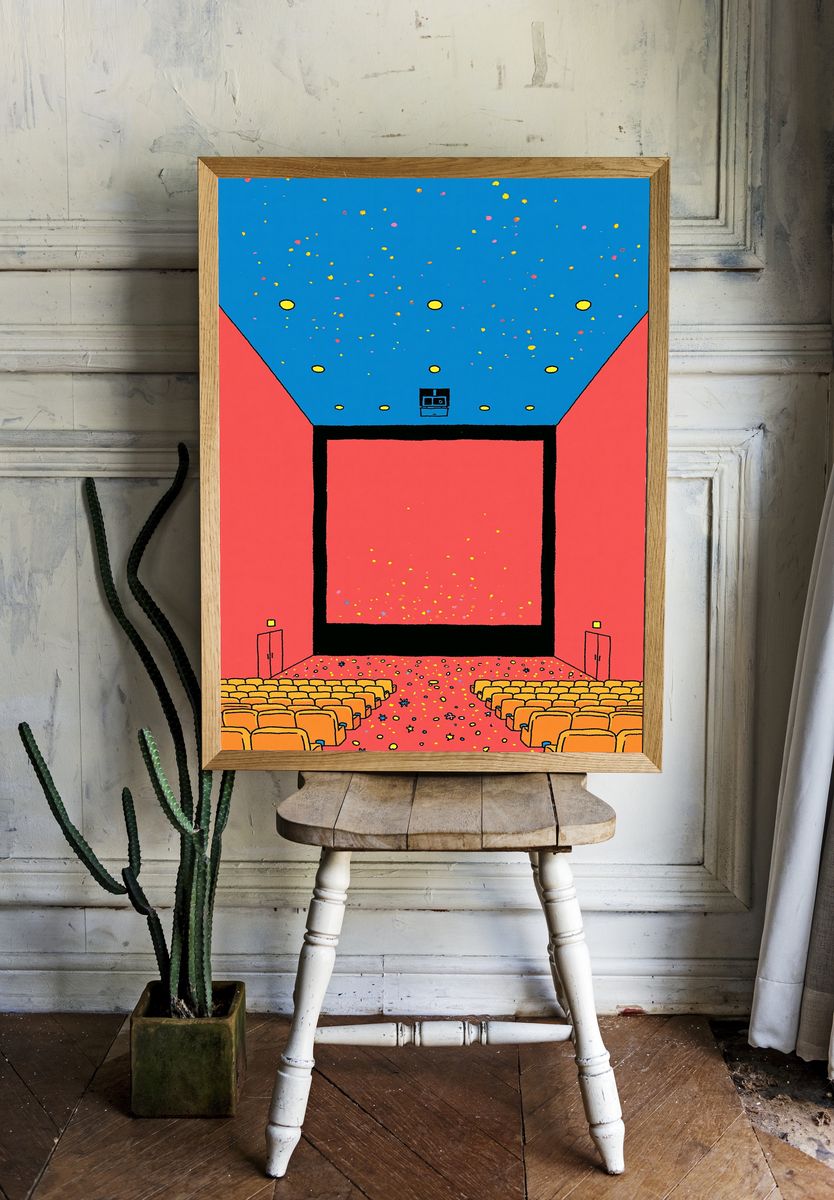 Colorful Cinema Hall Illustration Poster. room preview