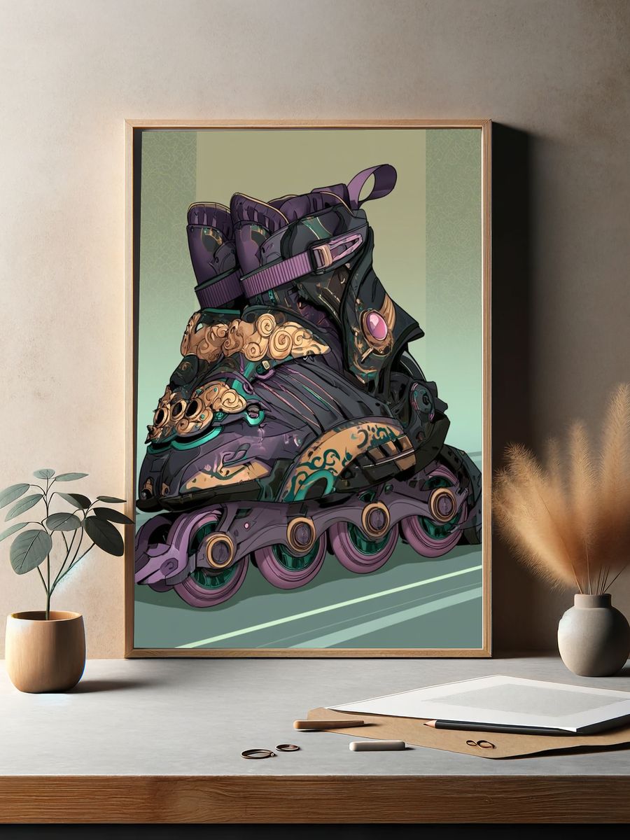 Ornate Roller Skate Illustration Poster. — room view 2