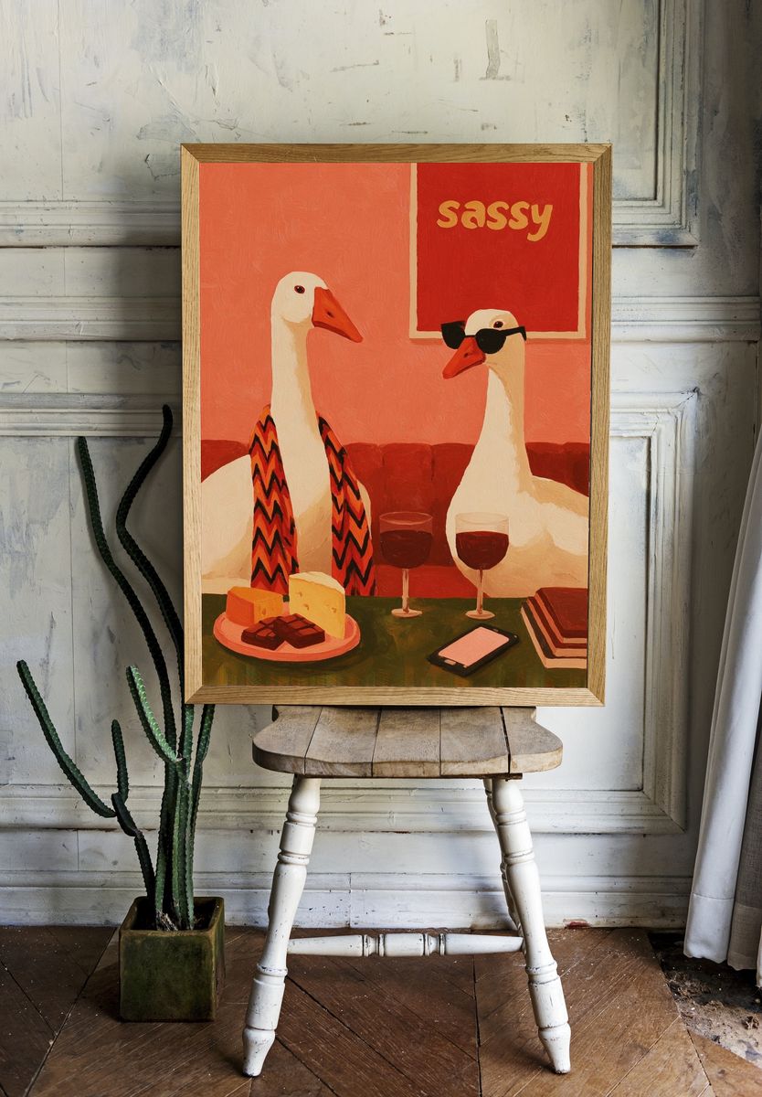 Sassy Geese Illustration Poster. — room view 1