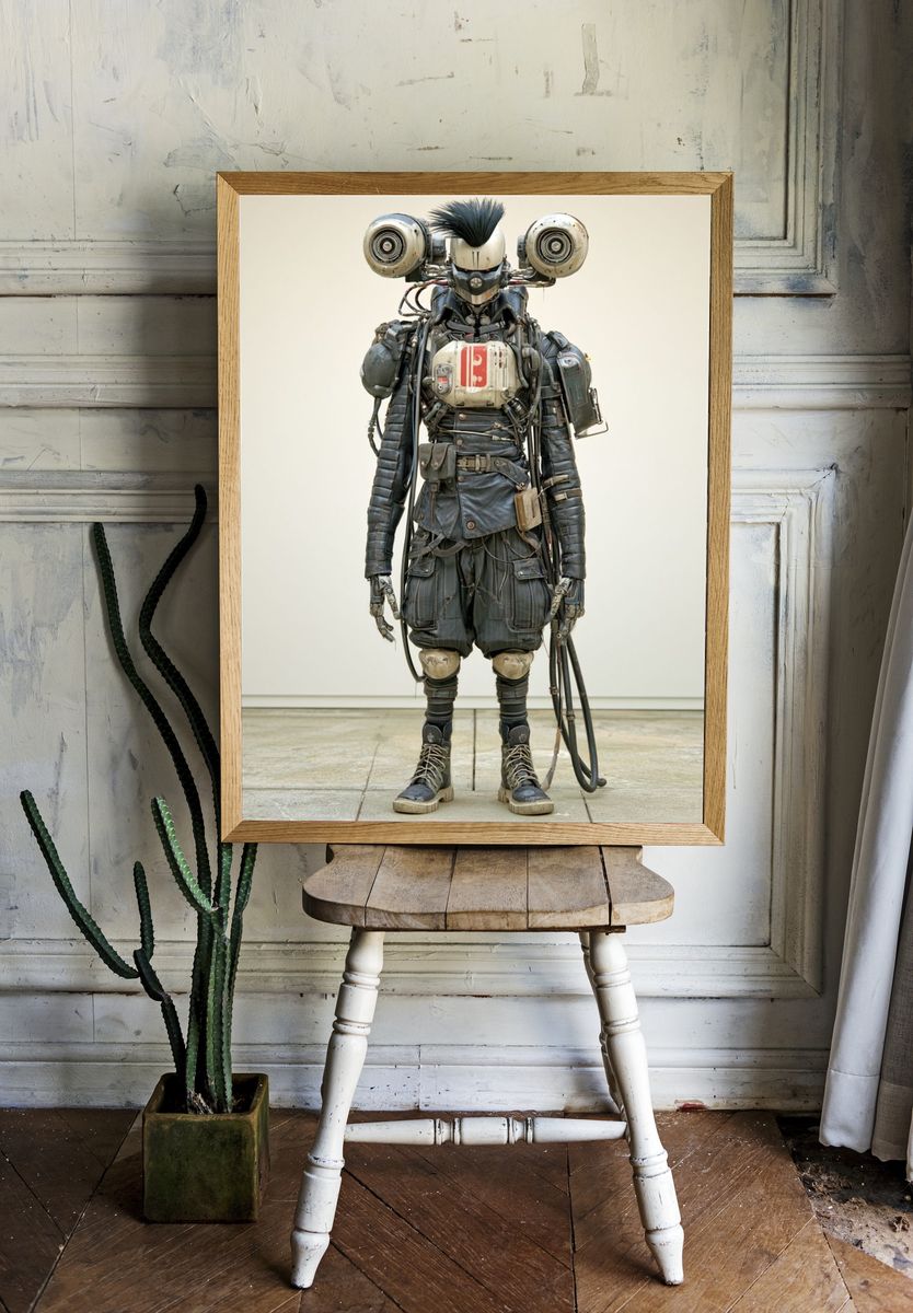 Cyberpunk Robot Figure Poster. room preview
