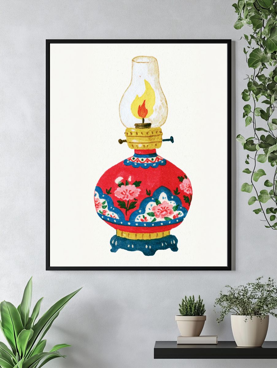 Decorative Oil Lamp Illustration Poster. — room view 4