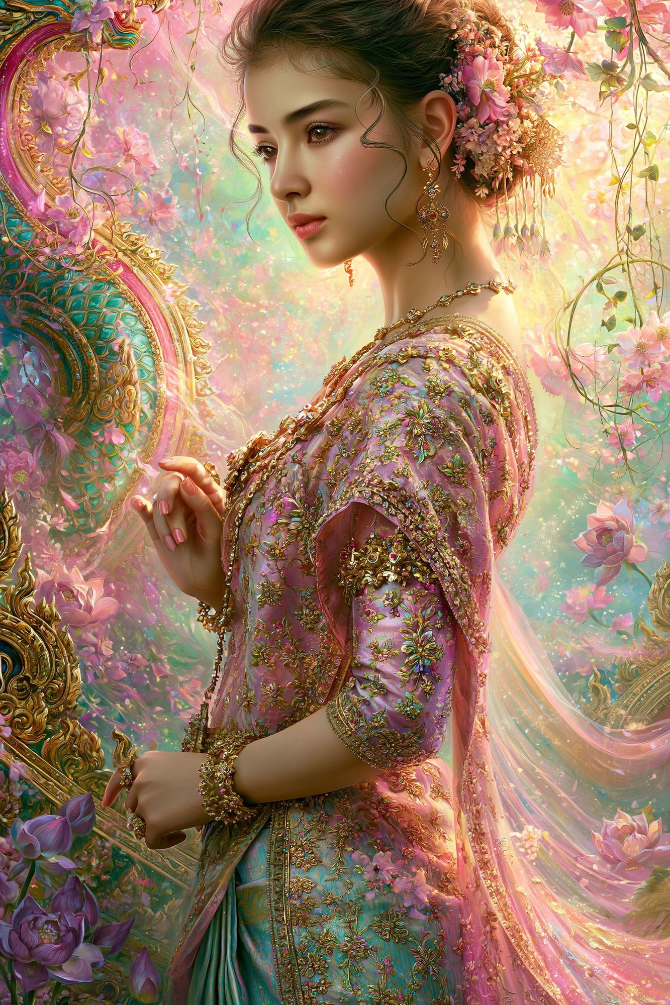 Floral Portrait Fantasy Illustration Poster. poster detail