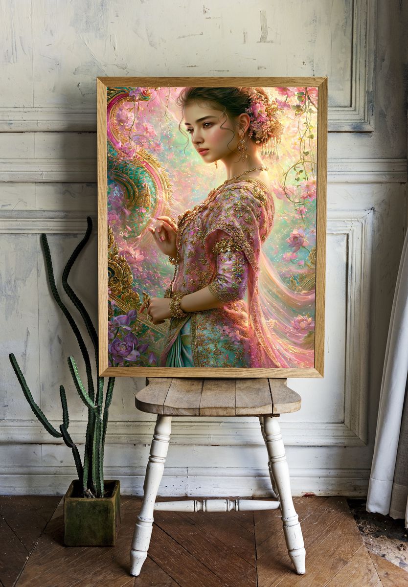 Floral Portrait Fantasy Illustration Poster. — room view 1