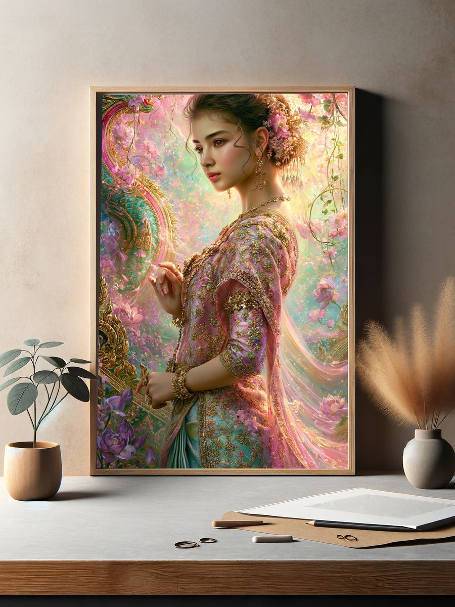 Floral Portrait Fantasy Illustration Poster. — room view 2