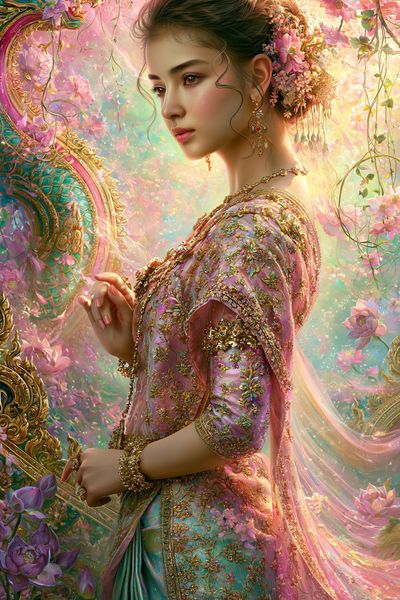 Floral Portrait Fantasy Illustration Poster.