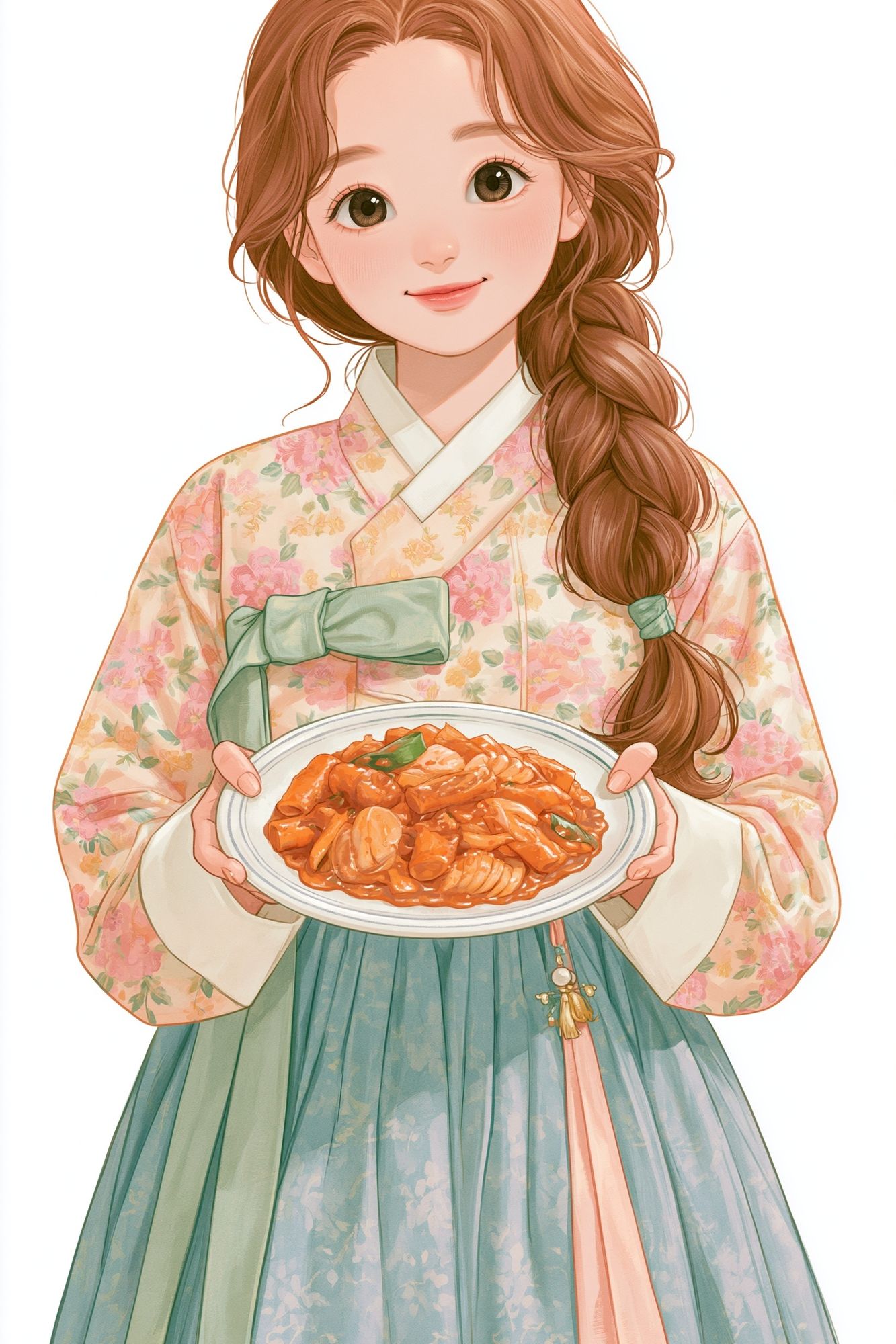 Korean Hanbok Girl Food Illustration Poster.