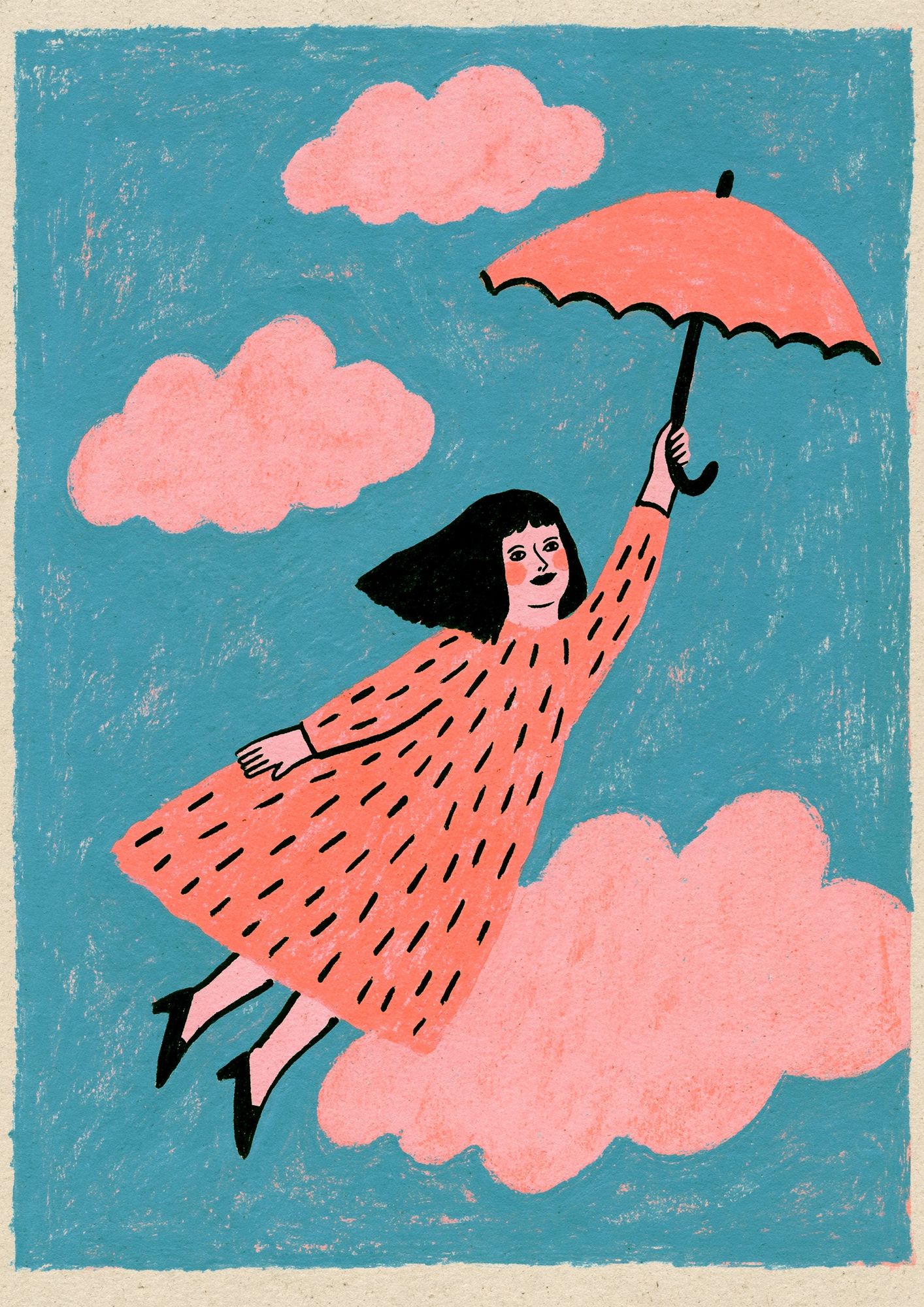Girl in the Clouds Illustration Poster. poster — illustration art