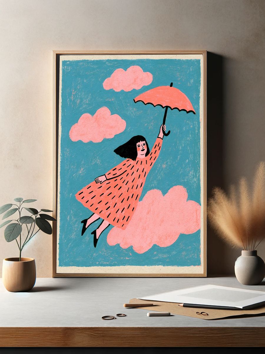 Girl in the Clouds Illustration Poster. — room view 2