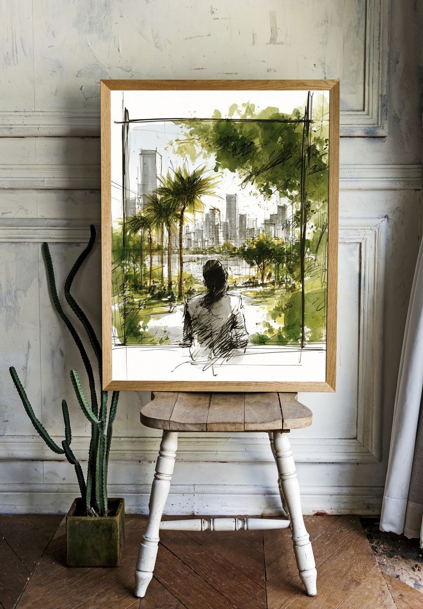 City View Watercolor Illustration Poster. room preview