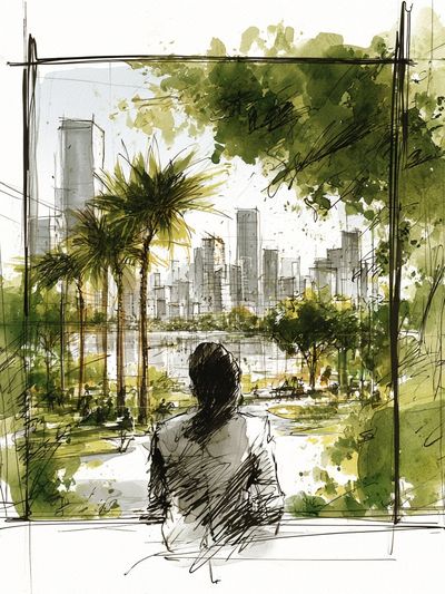 City View Watercolor Illustration Poster.