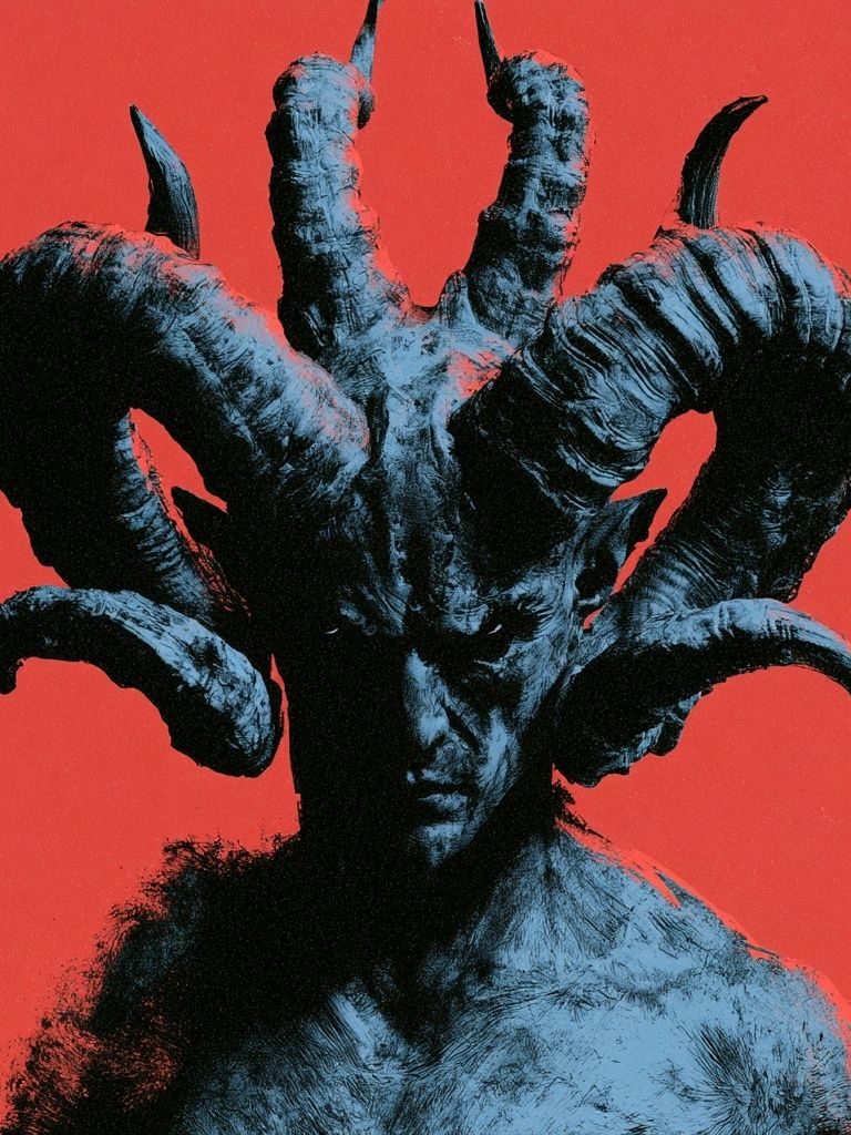 Horned Demon Portrait Print. poster — illustration art
