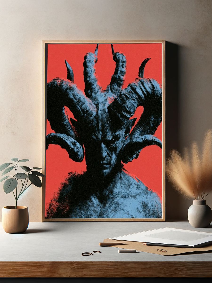 Horned Demon Portrait Print. — room view 2