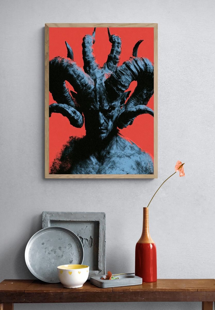 Horned Demon Portrait Print. — room view 3