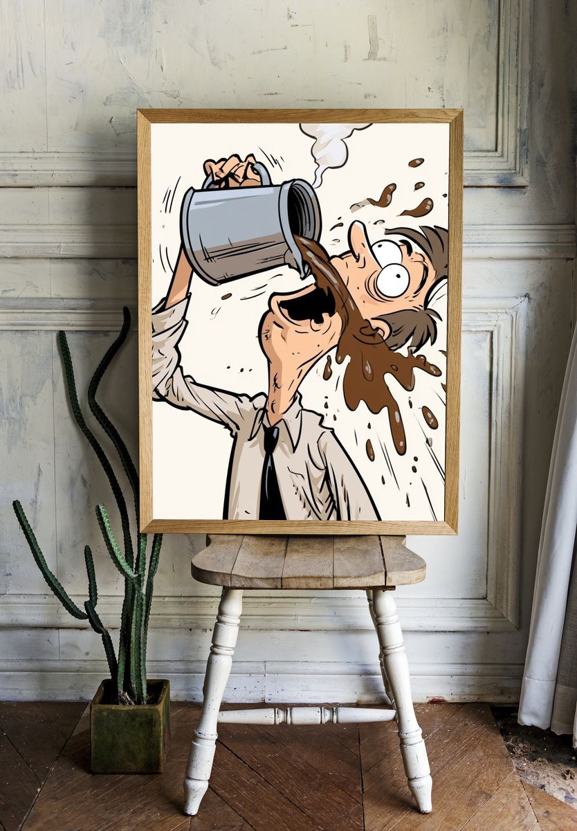 Coffee Spill Cartoon Poster. — room view 1