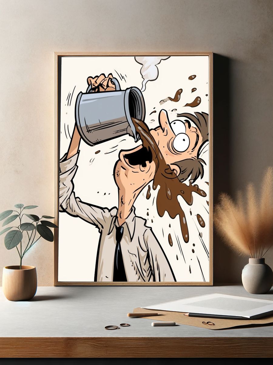 Coffee Spill Cartoon Poster. — room view 2