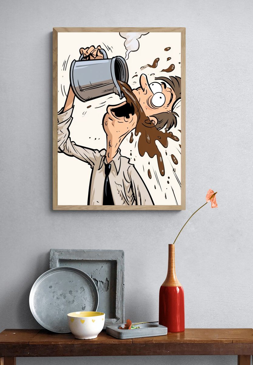 Coffee Spill Cartoon Poster. — room view 3