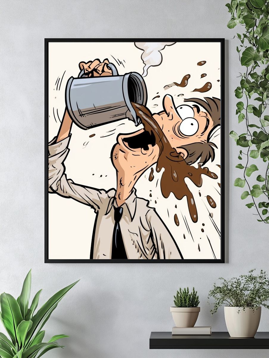 Coffee Spill Cartoon Poster. — room view 4