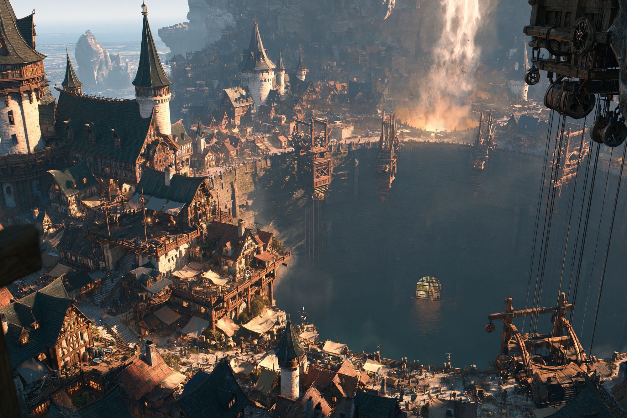 Fantasy Cliffside City Illustration Poster. poster — illustration art