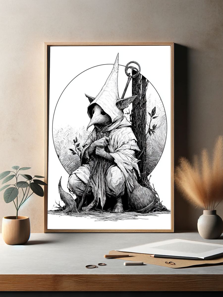 Plague Doctor Bird Illustration Poster. — room view 2
